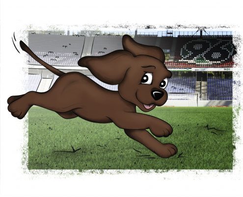 Illustration für das Kinderbuch EDDi läuft durch das Stadion