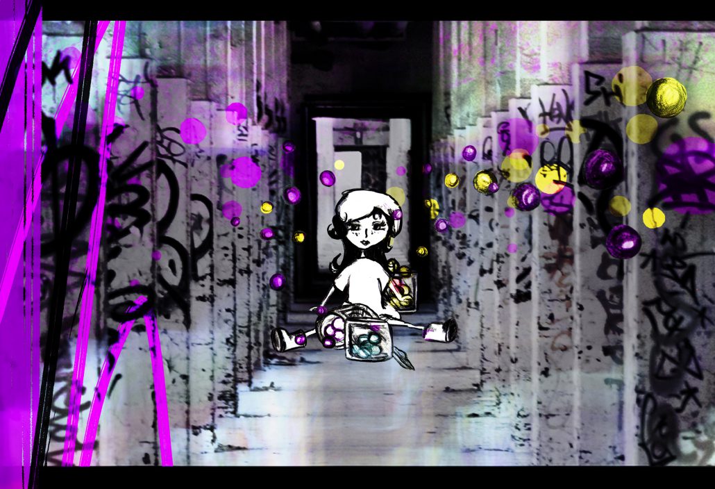 Illustration Charakterentwurf FRIDA Pandora Bubbles Illustration Charakterentwurf FRIDA öffnet die Büchse der Pandora und erntet Hubbles