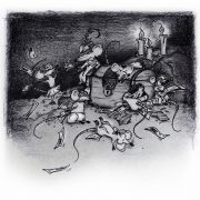Illustration Kinderbuch Rattinos. Die Ratten feiern eine Party mit dem gefundenen Geldschatz